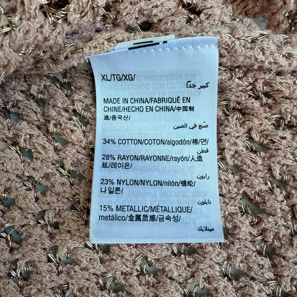 New INC Pointelle Pale Mauve Gold Sweater Women's XL Metallic V Neck Open Stitch - Picture 12 of 14